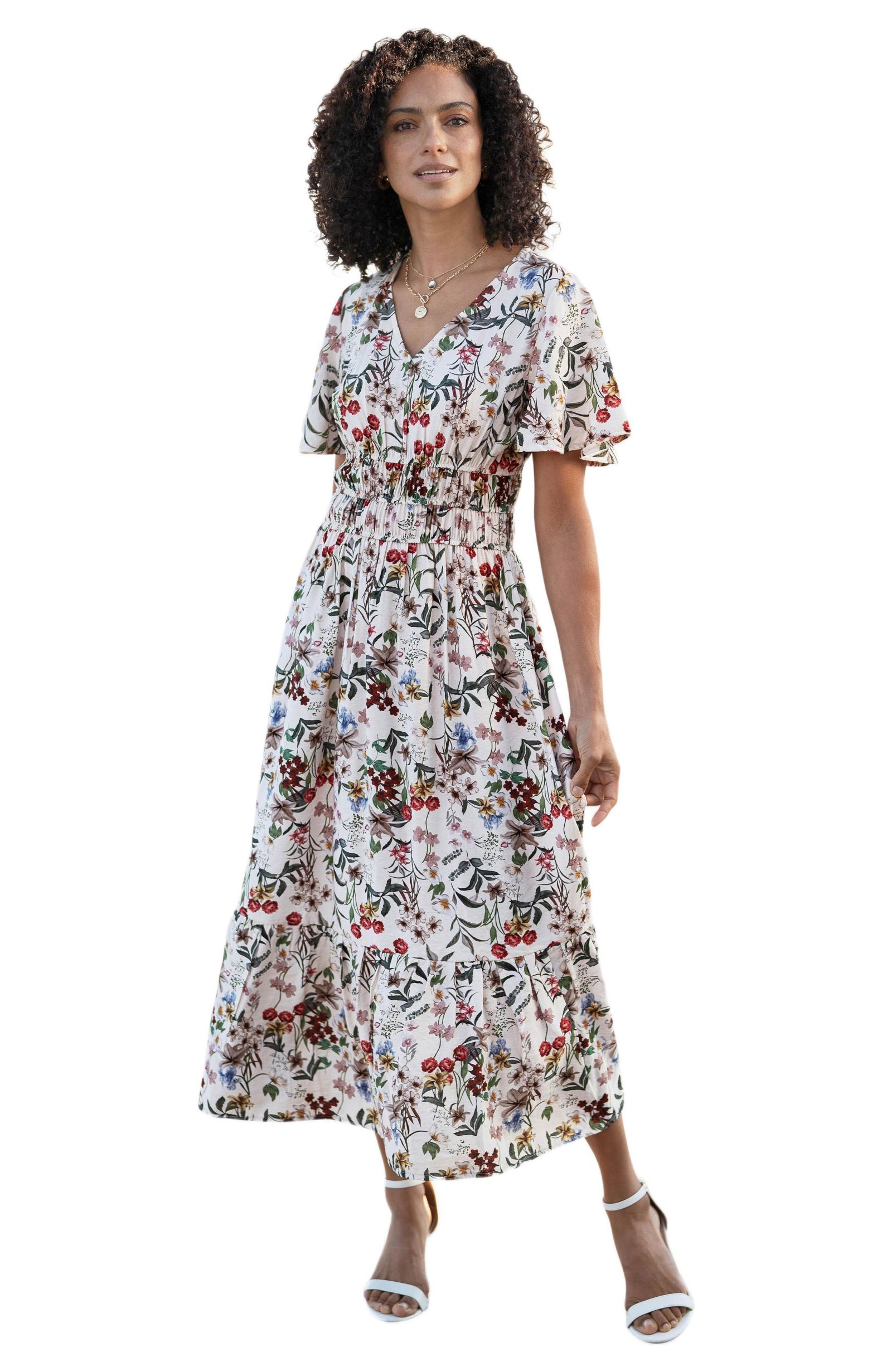 Yumi Women's Botanical Print Viscose Midi Dress