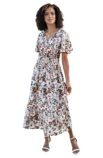 Yumi Women's Botanical Print Viscose Midi Dress