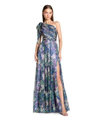 Mac Duggal Women's One Shoulder Floral Maxi Gown with Side Cutout