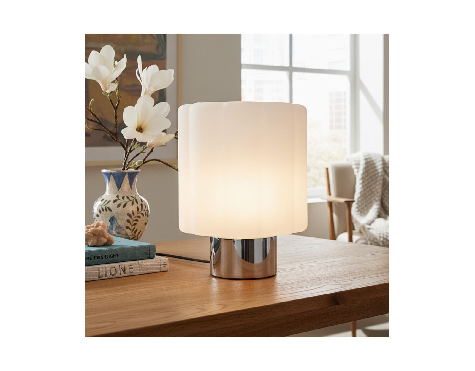 Brightech Addison Chrome Novelty LED Table Lamp with Dimmer