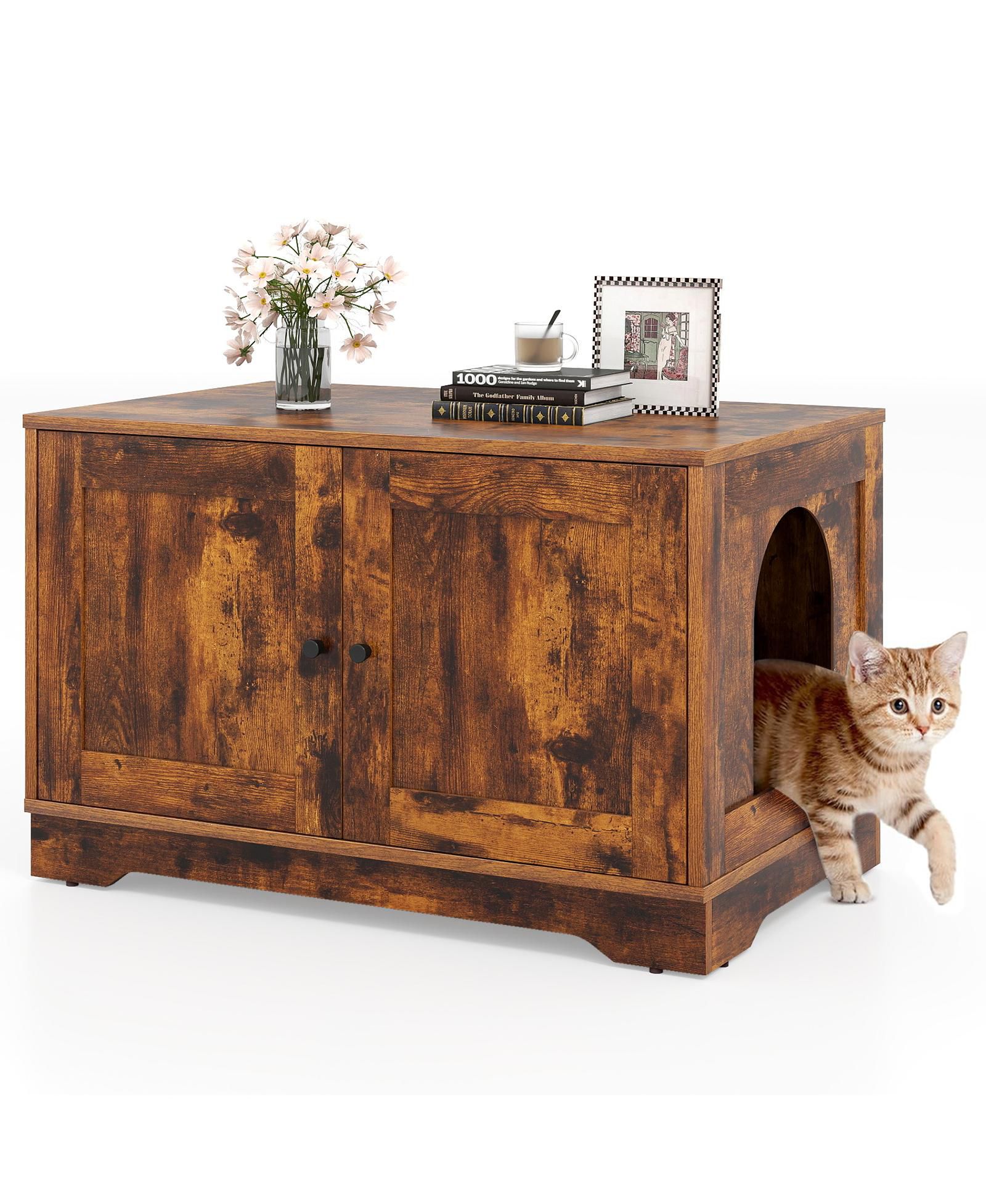 COZITO Cat Litter Box Enclosure Wooden End Side Table