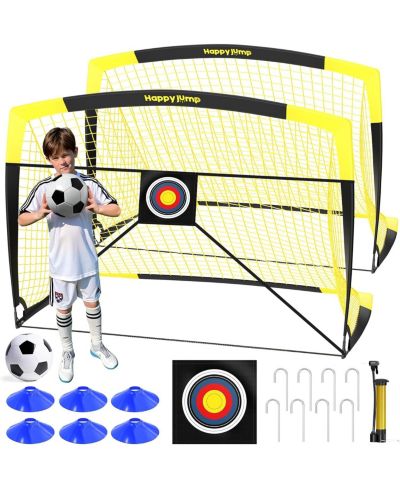 Bearwill 7x5 FT Portable Soccer Goal with Target Board Agility Markers Pump Ball Training Bundle for Youth Players Ages 6 to 14