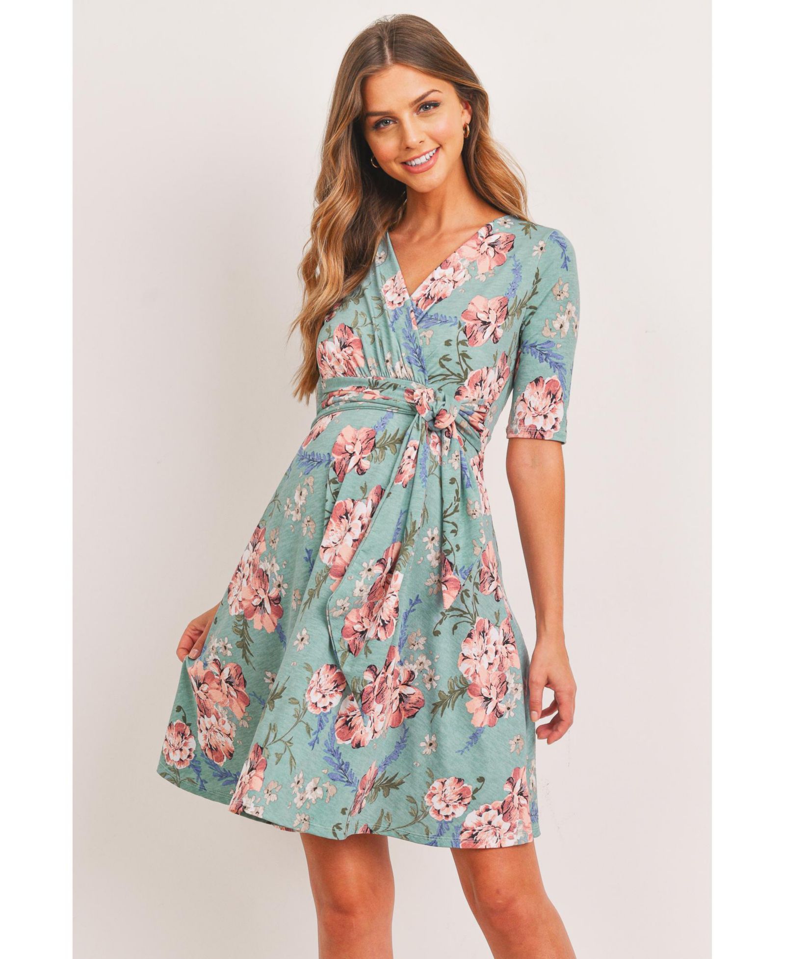 Женское платье с цветочным принтом Hello Miz Maternity Floral Wrap Dress с завязками на талии