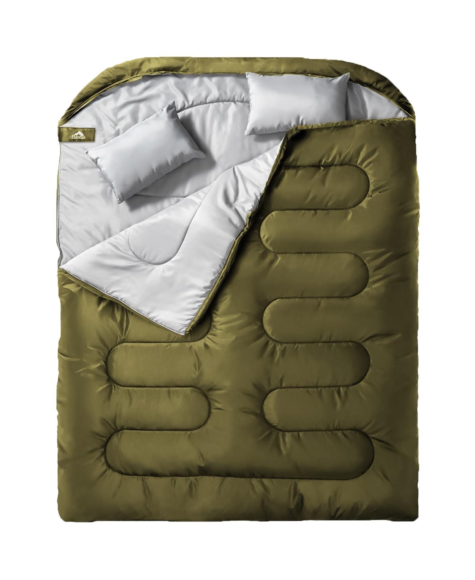 GNUADZ Double Sleeping Bag Adults Pillow Queen Two Person Camping Hiking Backpacking All Season Cold Warm