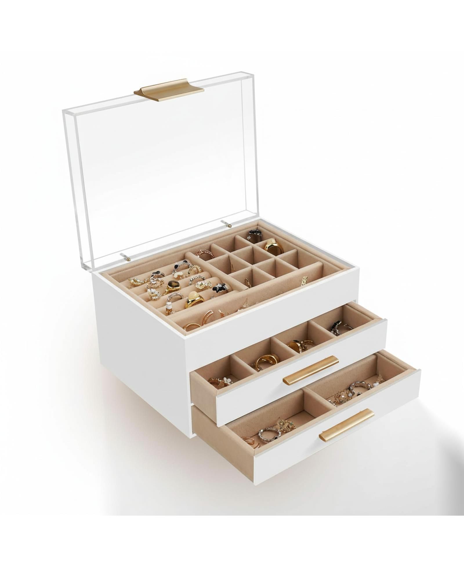YIGII 3 Layer Acrylic Jewelry Organizer Clear Dustproof Storage Case with Drawers for Earrings Rings Necklaces