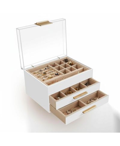 YIGII 3 Layer Acrylic Jewelry Organizer Clear Dustproof Storage Case with Drawers for Earrings Rings Necklaces