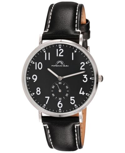 Porsamo Bleu Men's Rowan Round Black Genuine Leather Band Watch 40 mm