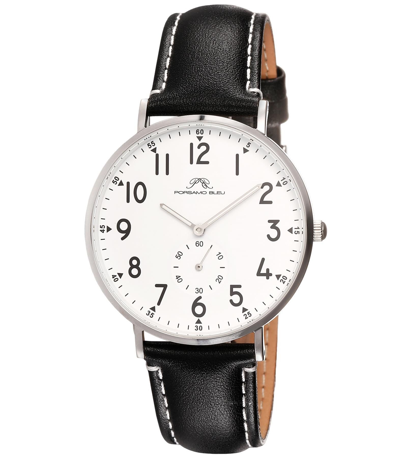 Porsamo Bleu Мужские часы Rowan Round Black Genuine Leather Band 40 mm