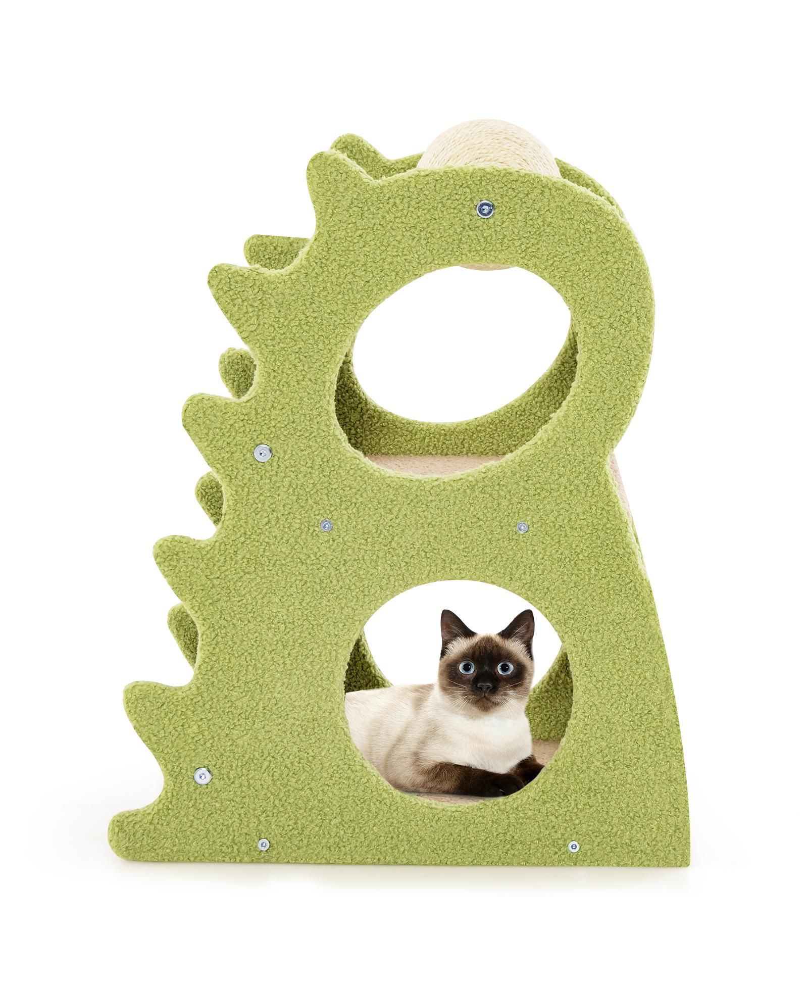 COZITO Cat Tree 2-Tier Dinosaur Theme with Sisal Scratch Ball