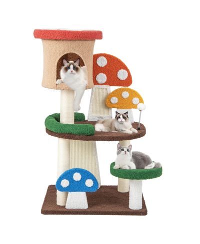 Игровой комплекс для кошек COZITO Mushroom 4-в-1 с домиком, пружинным шариком и сизалем
