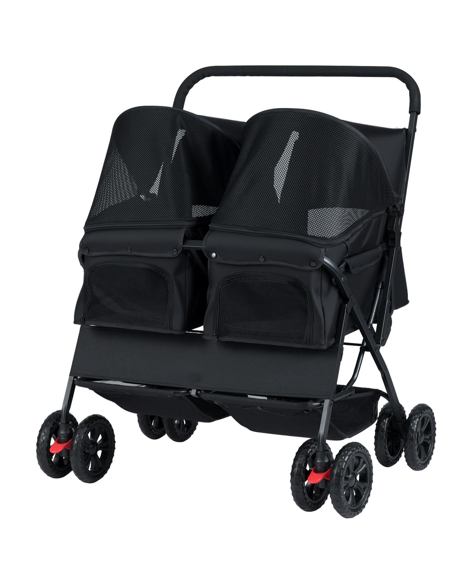 COZITO Foldable Double Pet Stroller with Sunshade and Basket