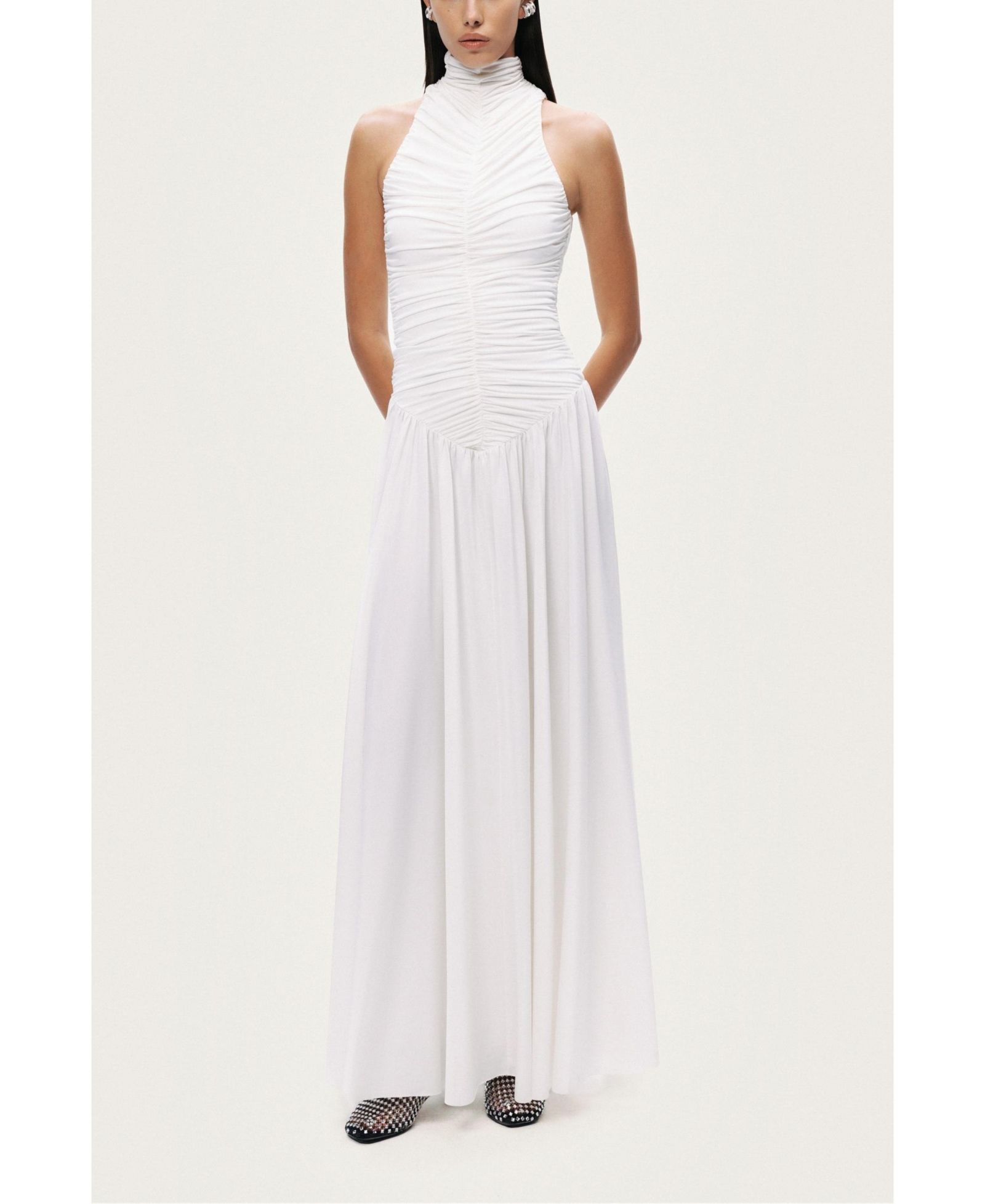 NOCTURNE Women's Ruched High-Neck Maxi Dress