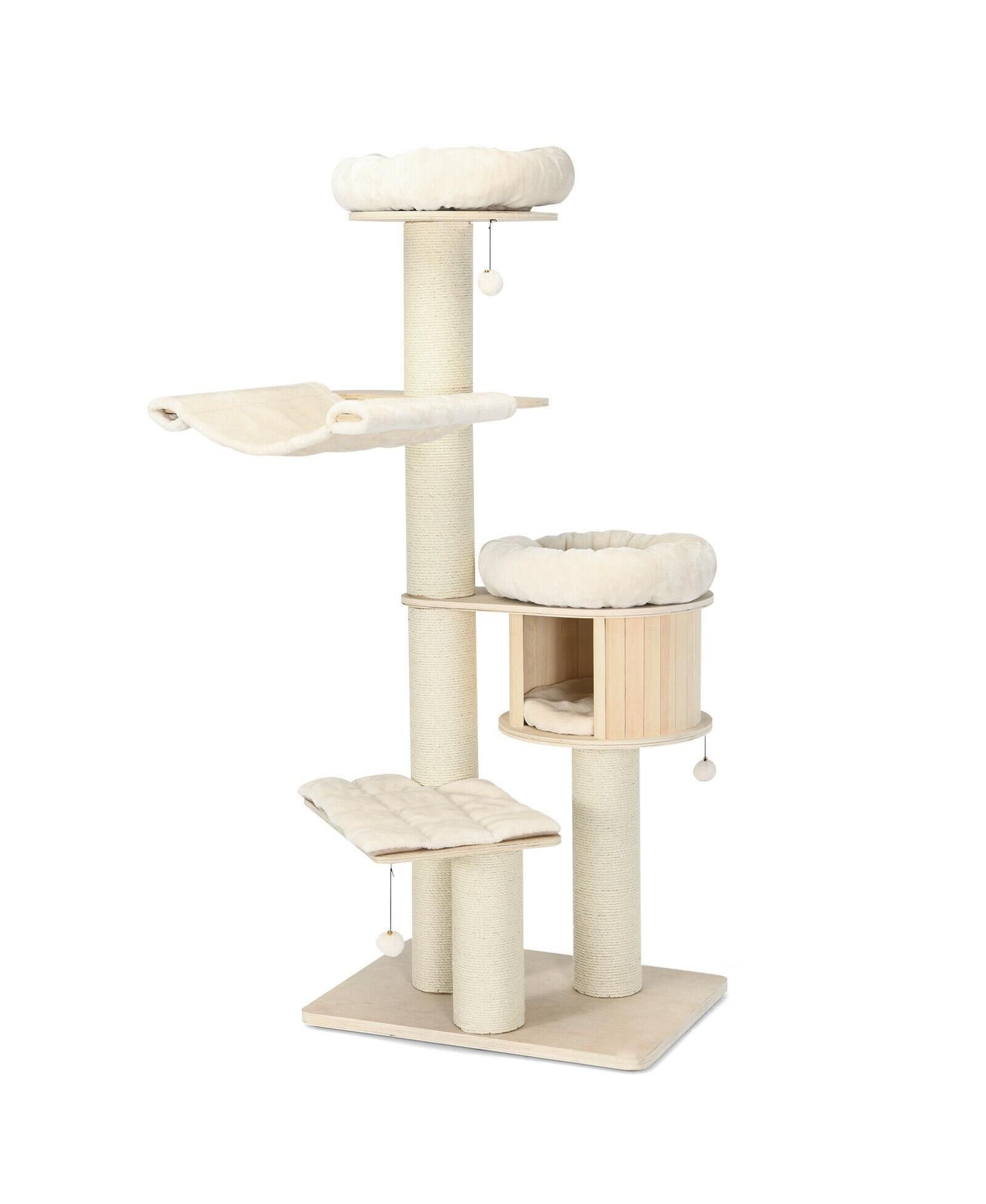 COZITO Cat Tree 68.5 inch 4-Layer Wooden Tower with Sisal Posts