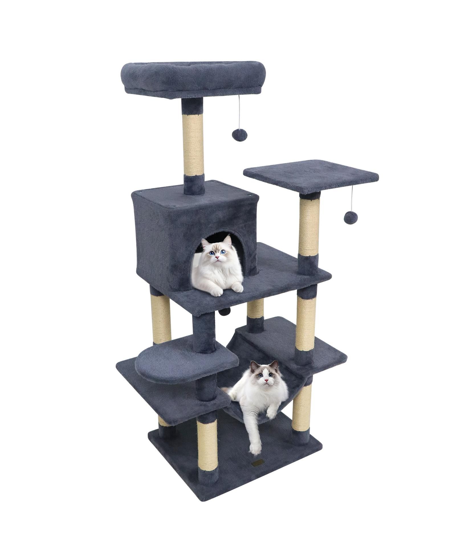 COZITO Cat Tree 58 in Multi-Level Soft Plush with Padded Perch