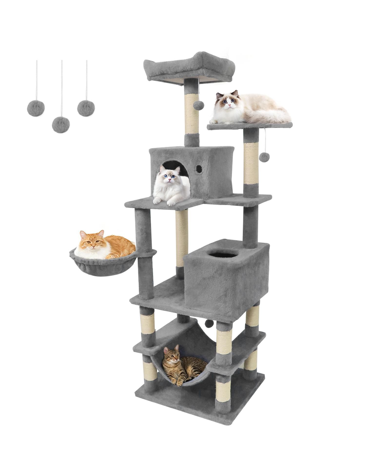 COZITO Cat Tree 66 in with 2 Condos and Sisal Scratching Posts