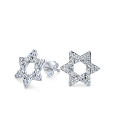 Bling Jewelry Bat Mitzva Gift Judaic Pave CZ Star Of David Stud Earrings