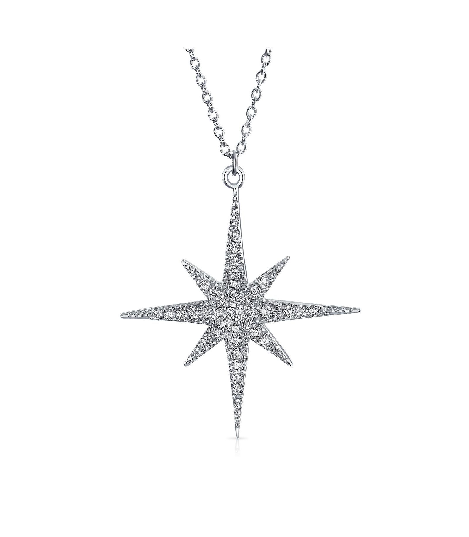 Bling Jewelry Celestial Pave Cubic Zirconia CZ North Star Burst Pendant Necklace