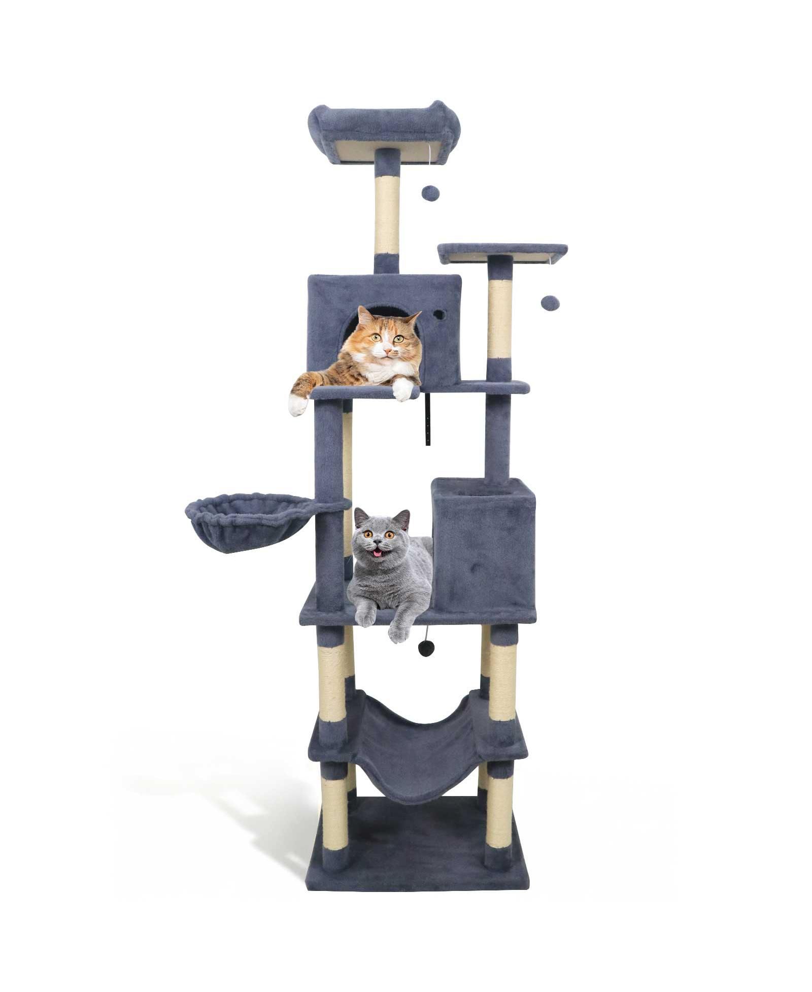 COZITO Cat Tree 80 inch with 2 Large Condos and Dangling Toys
