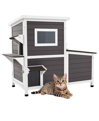 COZITO Cat House Outdoor 2-Story Wooden Shelter for 3 Cats
