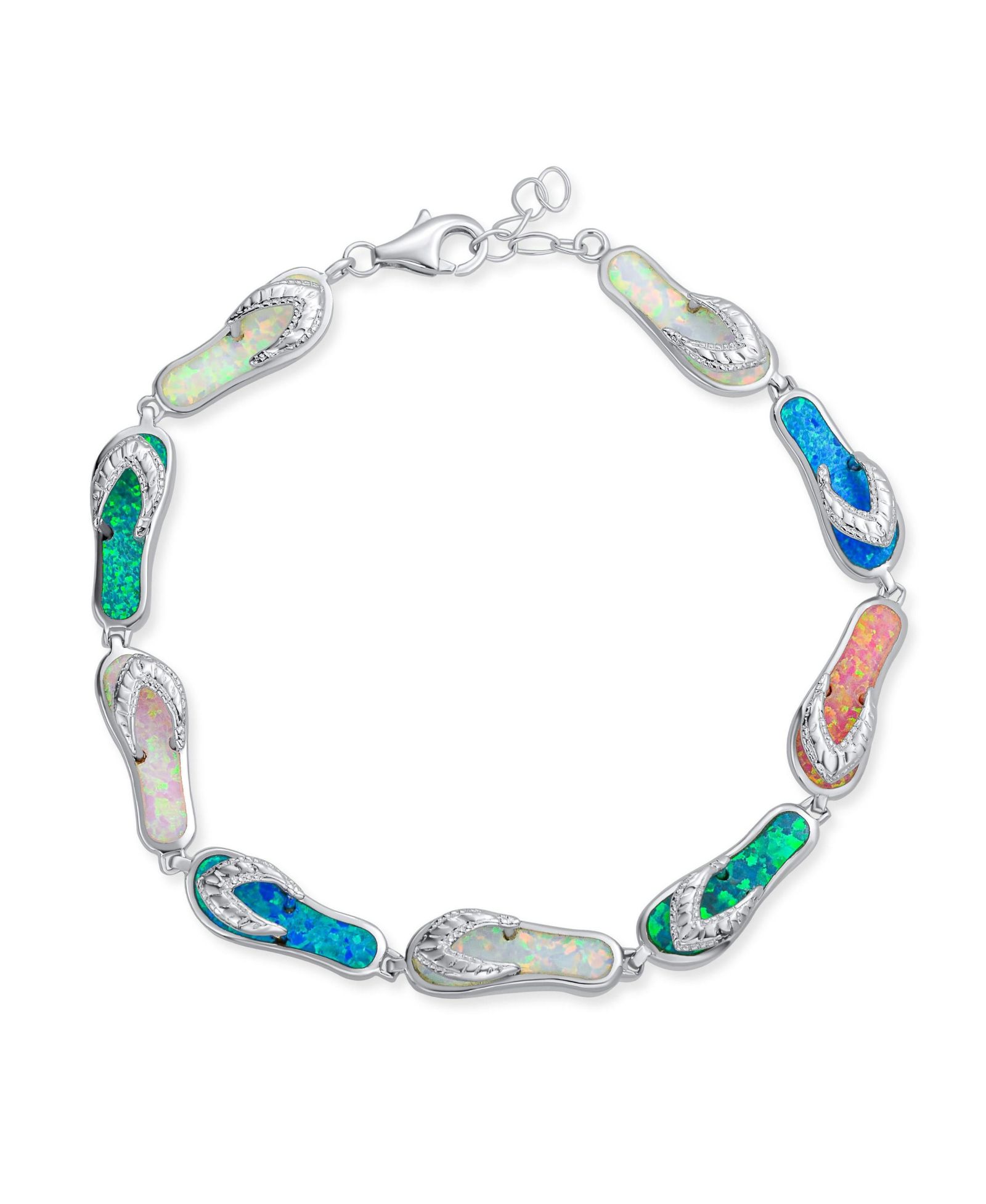 Bling Jewelry браслет Tropical Vacation Beach Multi Color Flip Flop Sandal с синтетическим опалом