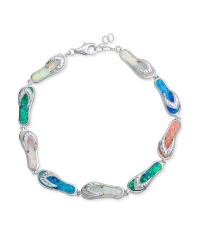 Bling Jewelry браслет Tropical Vacation Beach Multi Color Flip Flop Sandal с синтетическим опалом