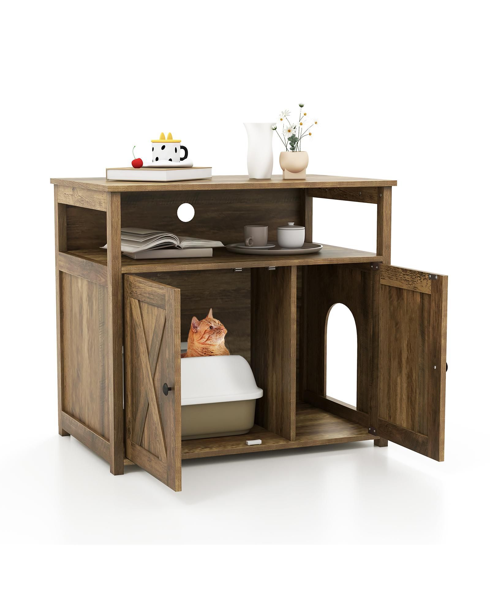 COZITO Cat Litter Box Enclosure Barn Door Divider Side Entry