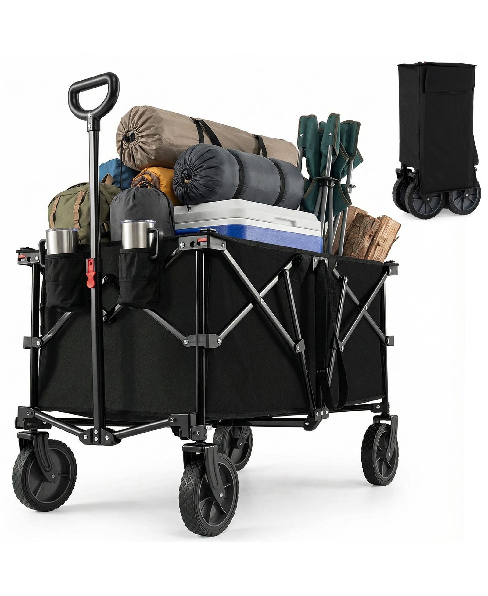 SUGIFT 38 Inch 400 LBS Heavy-Duty Collapsible Wagon Cart with Adjustable Handle for Camping Garden