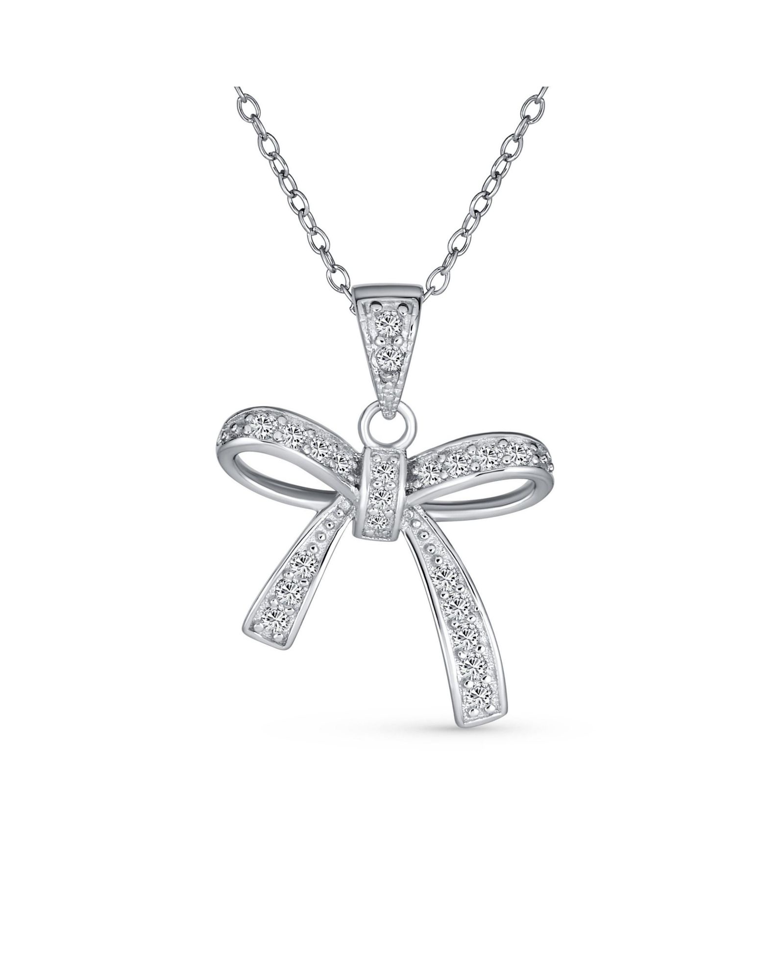 Bling Jewelry Изящная подвеска-ожерелье с кубическим цирконием и лентой в виде банта