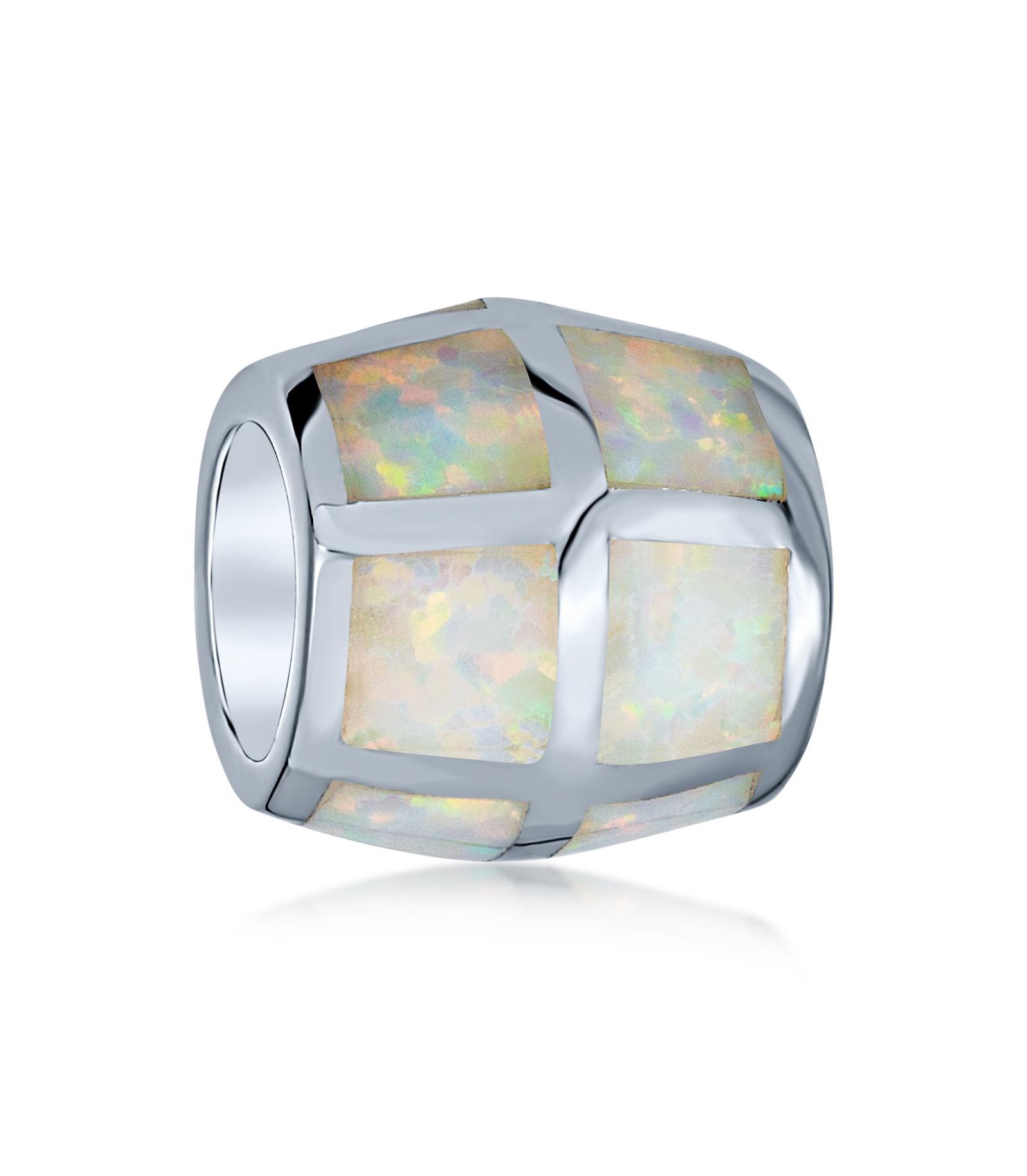 Браслет Bling Jewelry White Opal Inlay Barrel Charm Bead.925 Sterling Silver