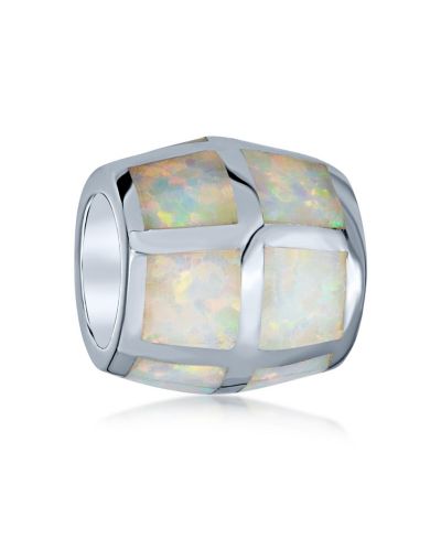 Браслет Bling Jewelry White Opal Inlay Barrel Charm Bead.925 Sterling Silver
