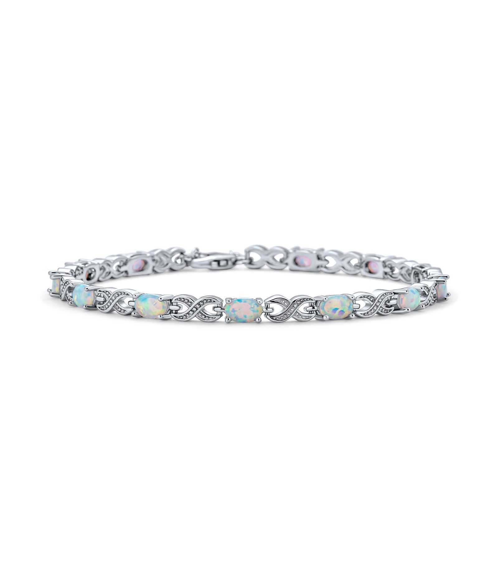 Bling Jewelry Romantic Created White Opal Milgrain Infinity Tennis Bracelet .925 Sterling Silver