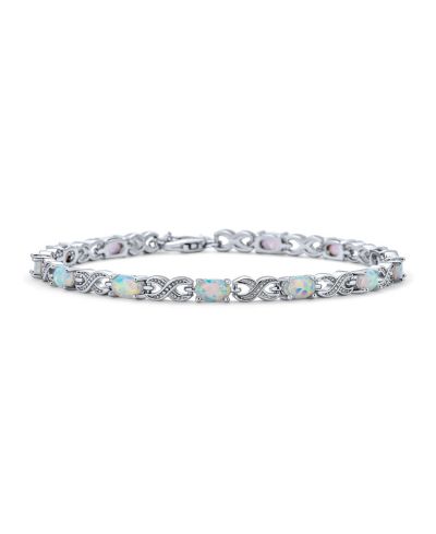 Bling Jewelry Romantic Created White Opal Milgrain Infinity Tennis Bracelet .925 Sterling Silver