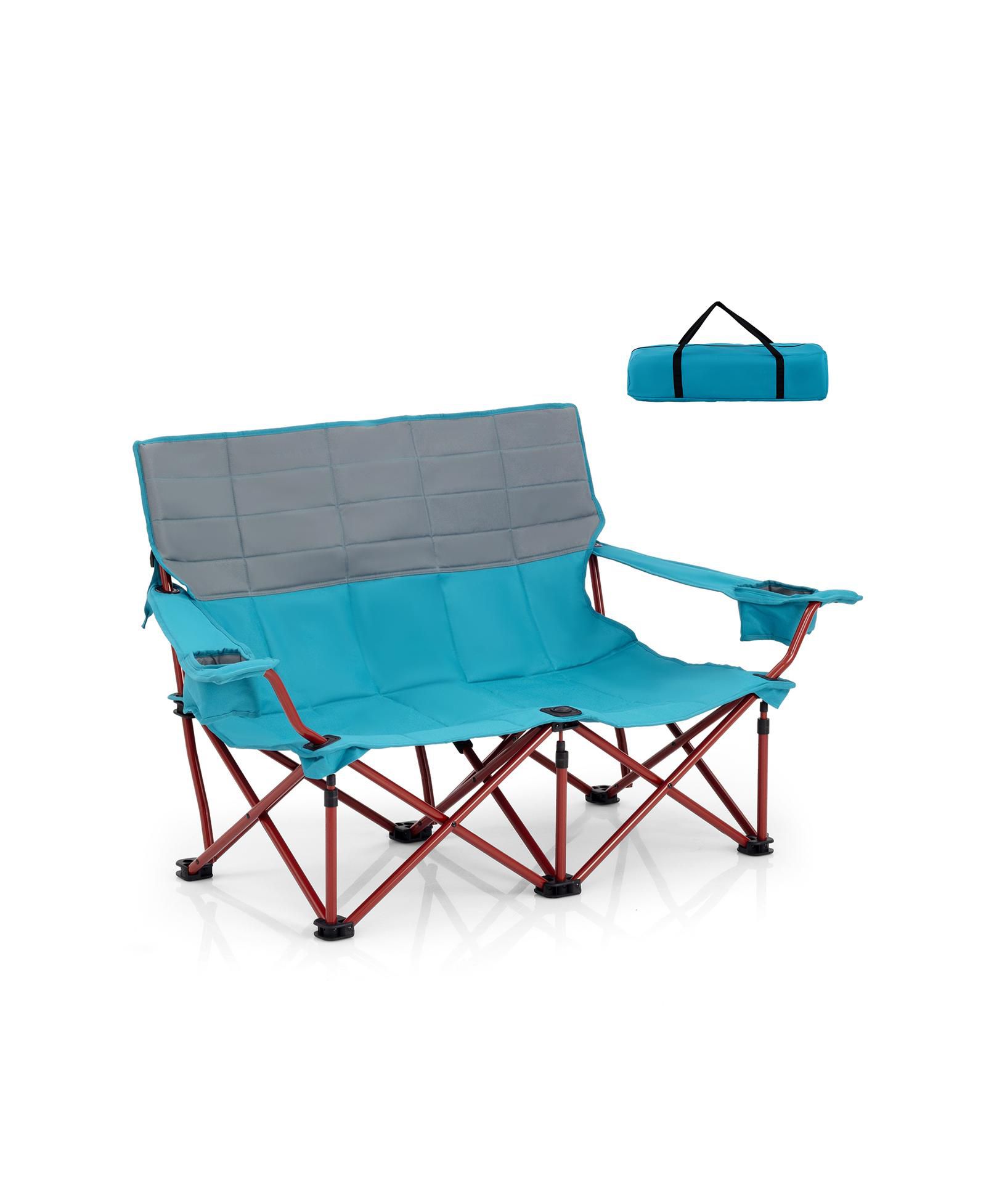 SUGIFT Oversized Camping Chair Folding Loveseat Camping Couch with Cup Holders & Thick Padding