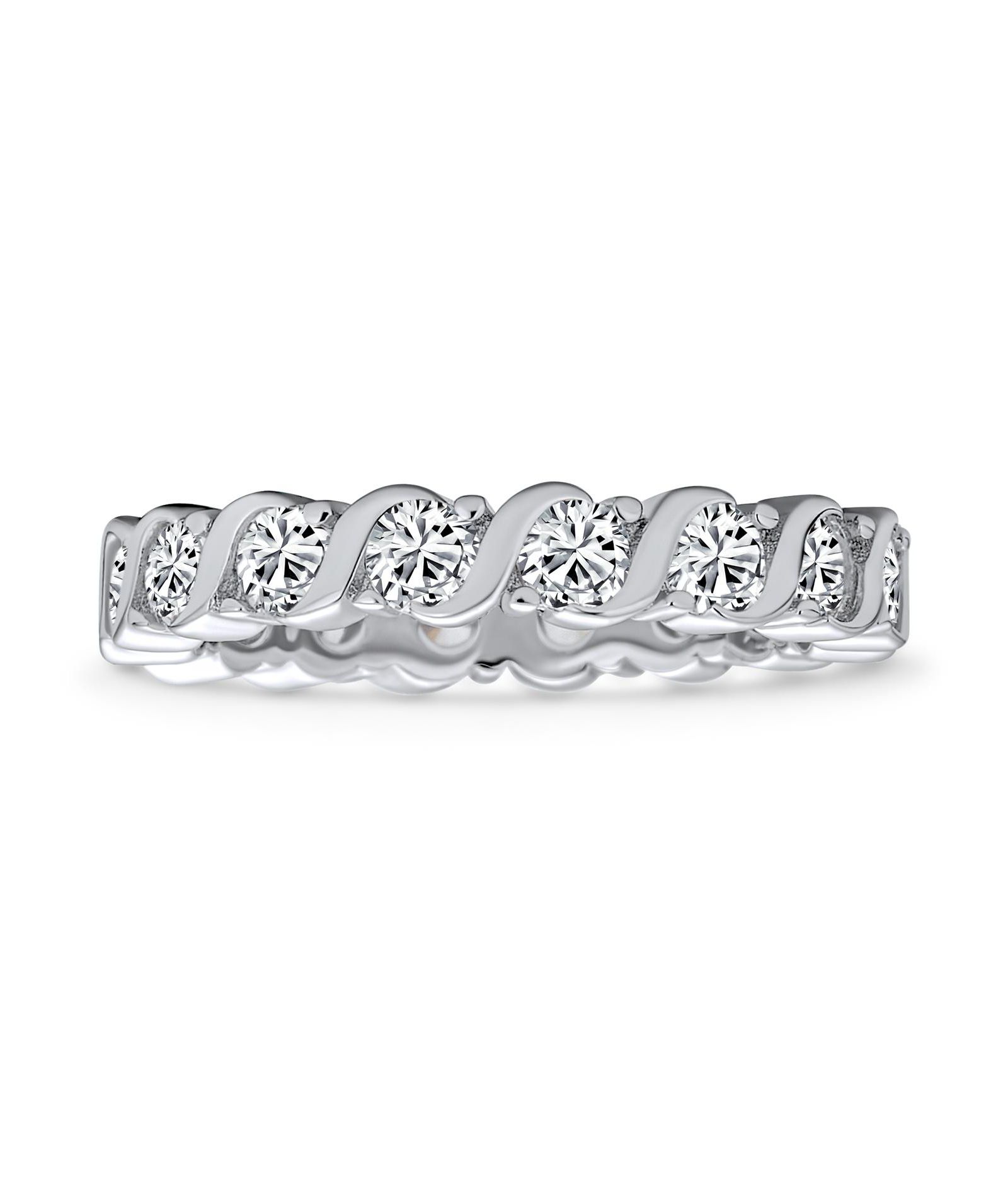 Bling Jewelry Cubic Zirconia Stackable CZ Eternity Thin 3MM Anniversary Band Ring Sterling Silver