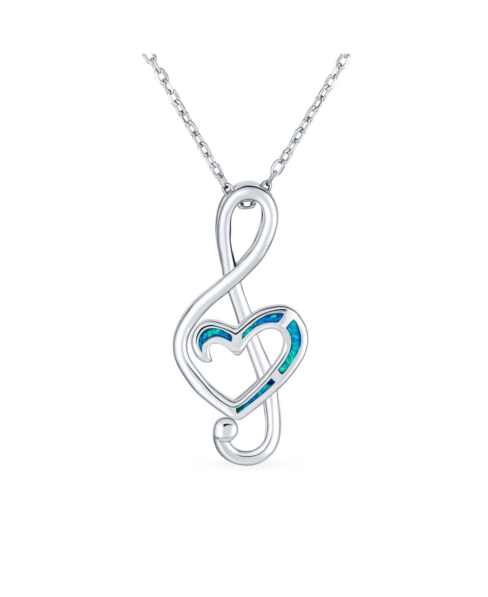 Bling Jewelry музыкальный кулон-ожерелье Blue Opal Heart Treble Clef Music Note