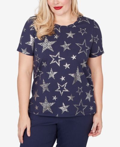 Alfred Dunner Женская футболка Petite Lady Liberty Sparkling Foil Stars Short-Sleeve
