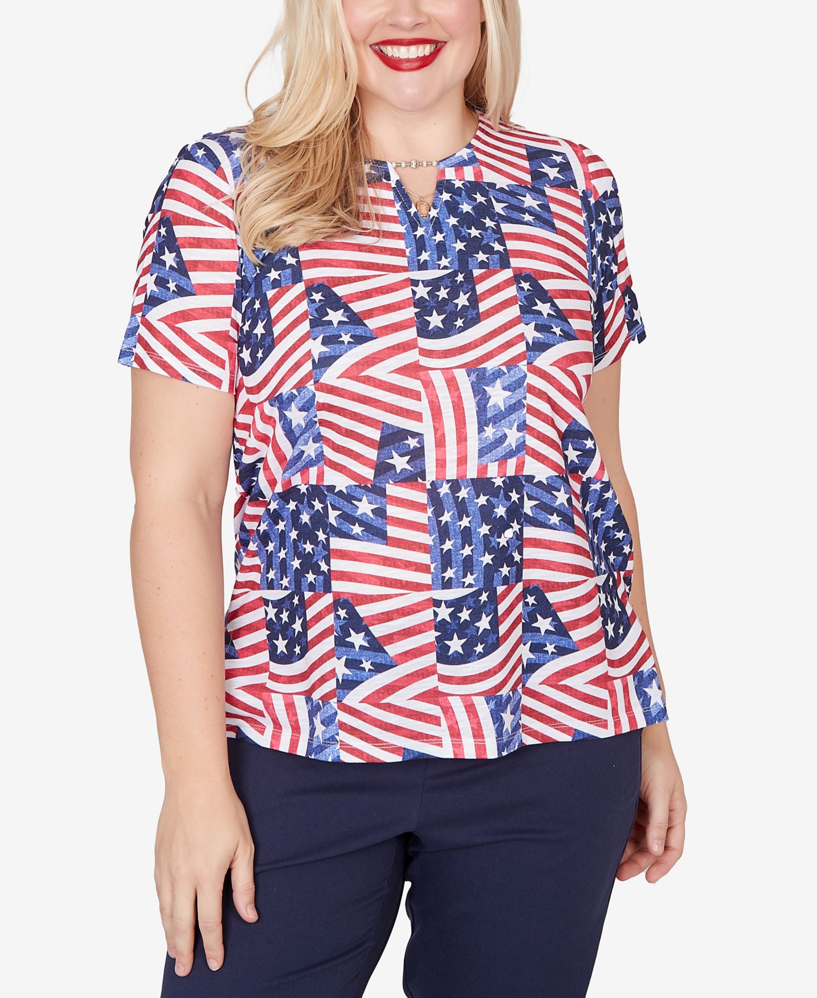Футболка Alfred Dunner Petite Lady Liberty American Flag Patchwork Short-Sleeve