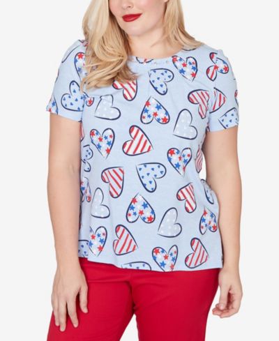 Alfred Dunner Petite Lady Liberty American Flag Hearts Printed Short-Sleeve T-Shirt