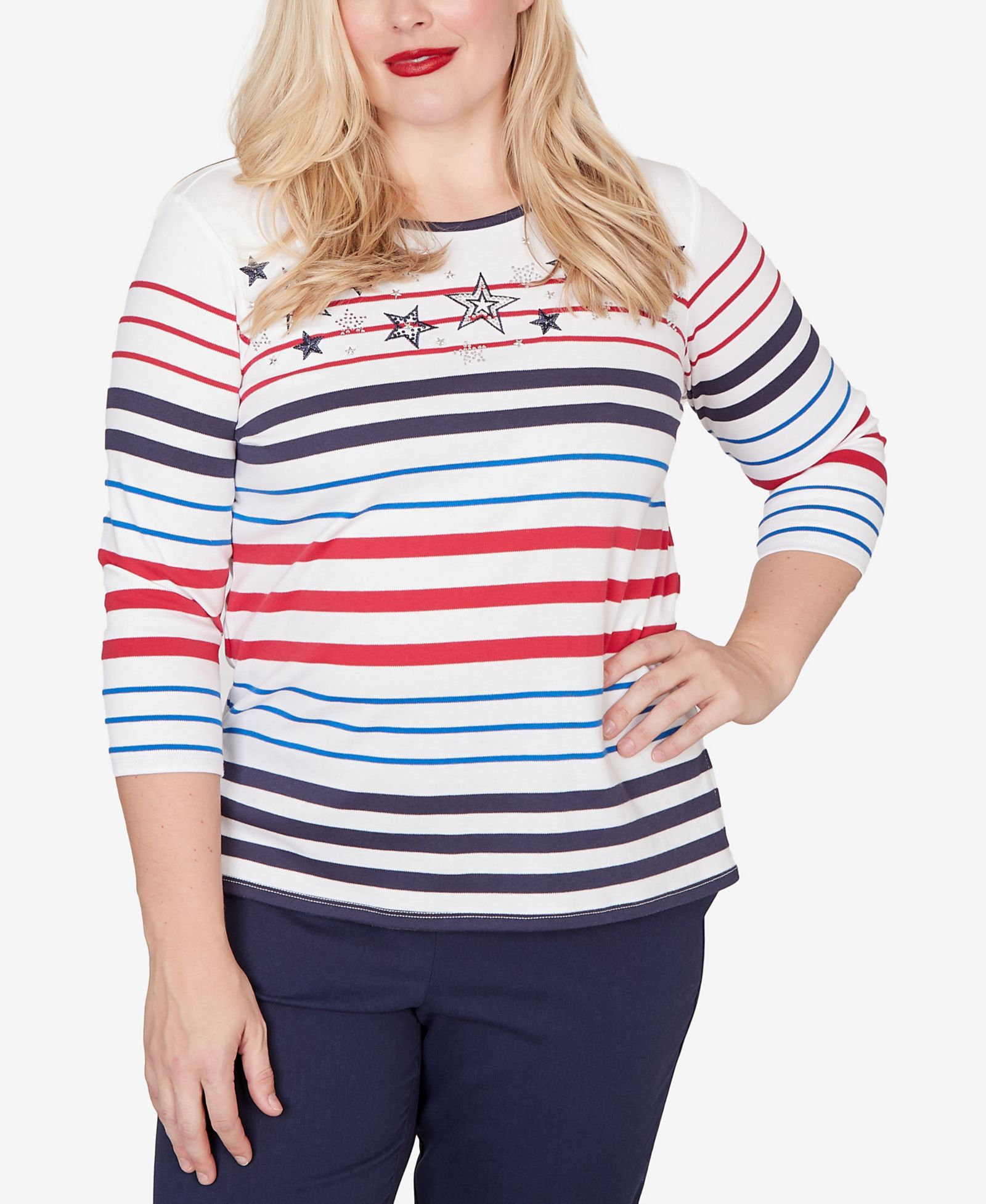 Alfred Dunner Petite топ Lady Liberty Stars and Stripes Americana