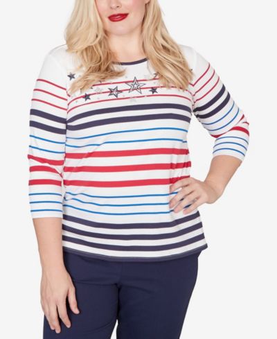 Alfred Dunner Petite Lady Liberty Stars and Stripes Americana Top