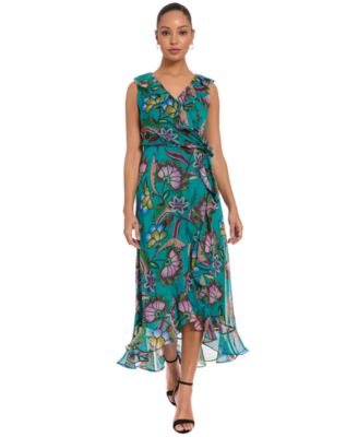 London Times Women’s V-Neck High-Low Dress