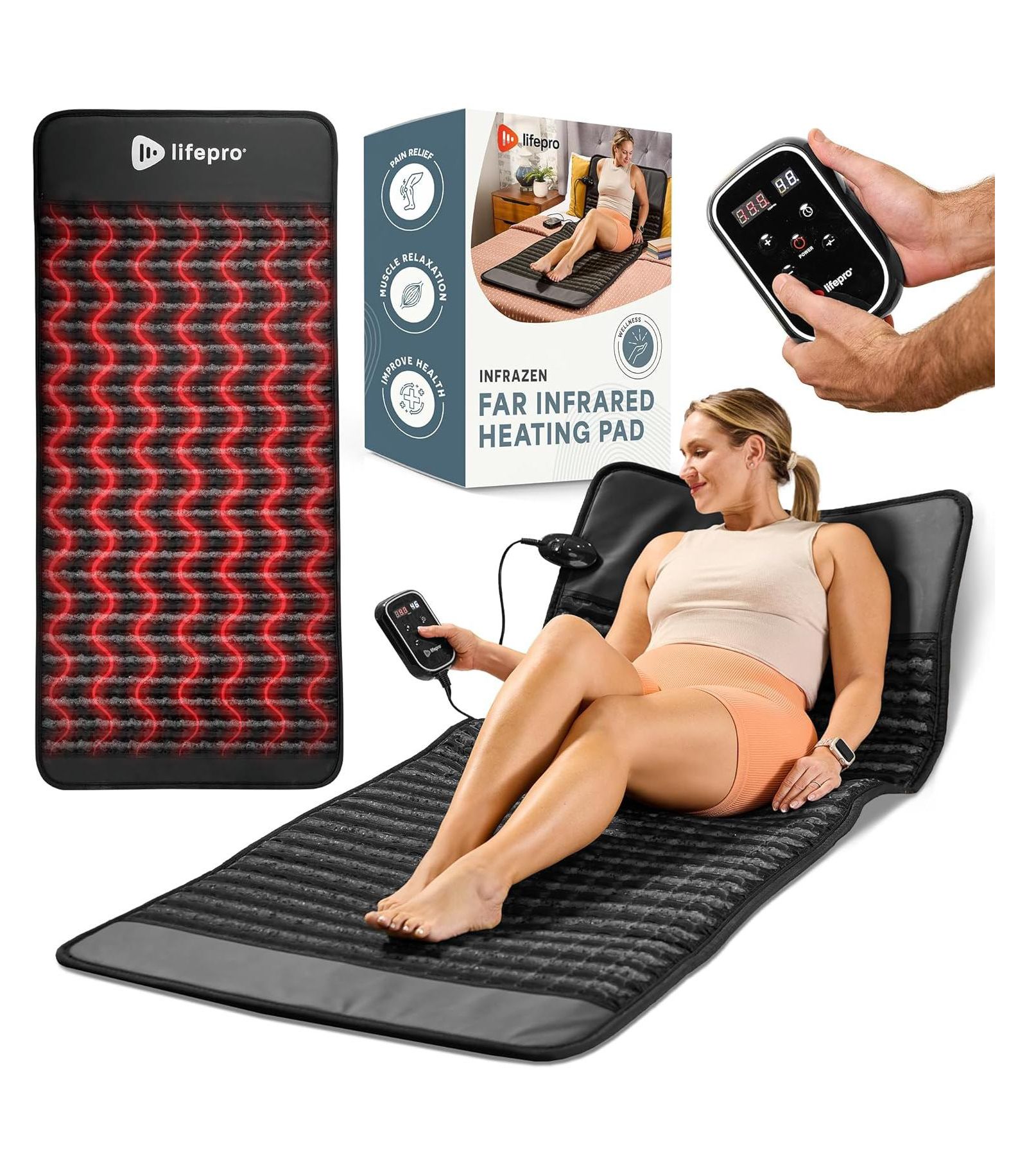 Lifepro Far Infrared Heating Mat - Portable Infrared Heating Pad for Back and Body, Foldable Infrared Heat Therapy Device for Recovery and Relaxation