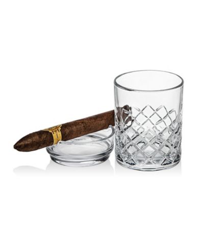 Godinger Hatch Набор для бара: 2 стакана Old-Fashioned и держатель для сигар