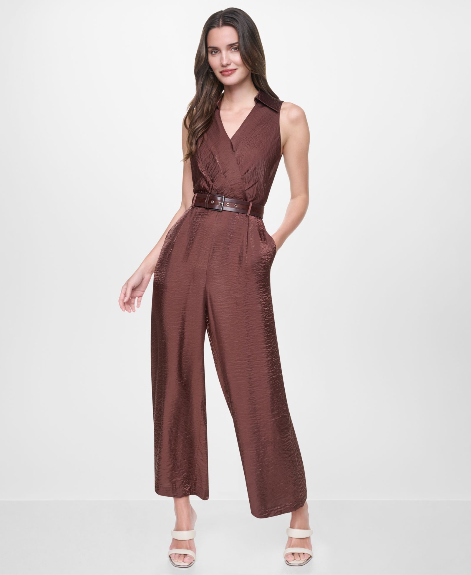DKNY Women's Sleeveless Belted Jumpsuit