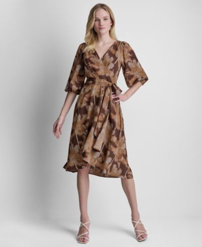 Женское миди-платье DKNY Balloon-Sleeve Faux Wrap