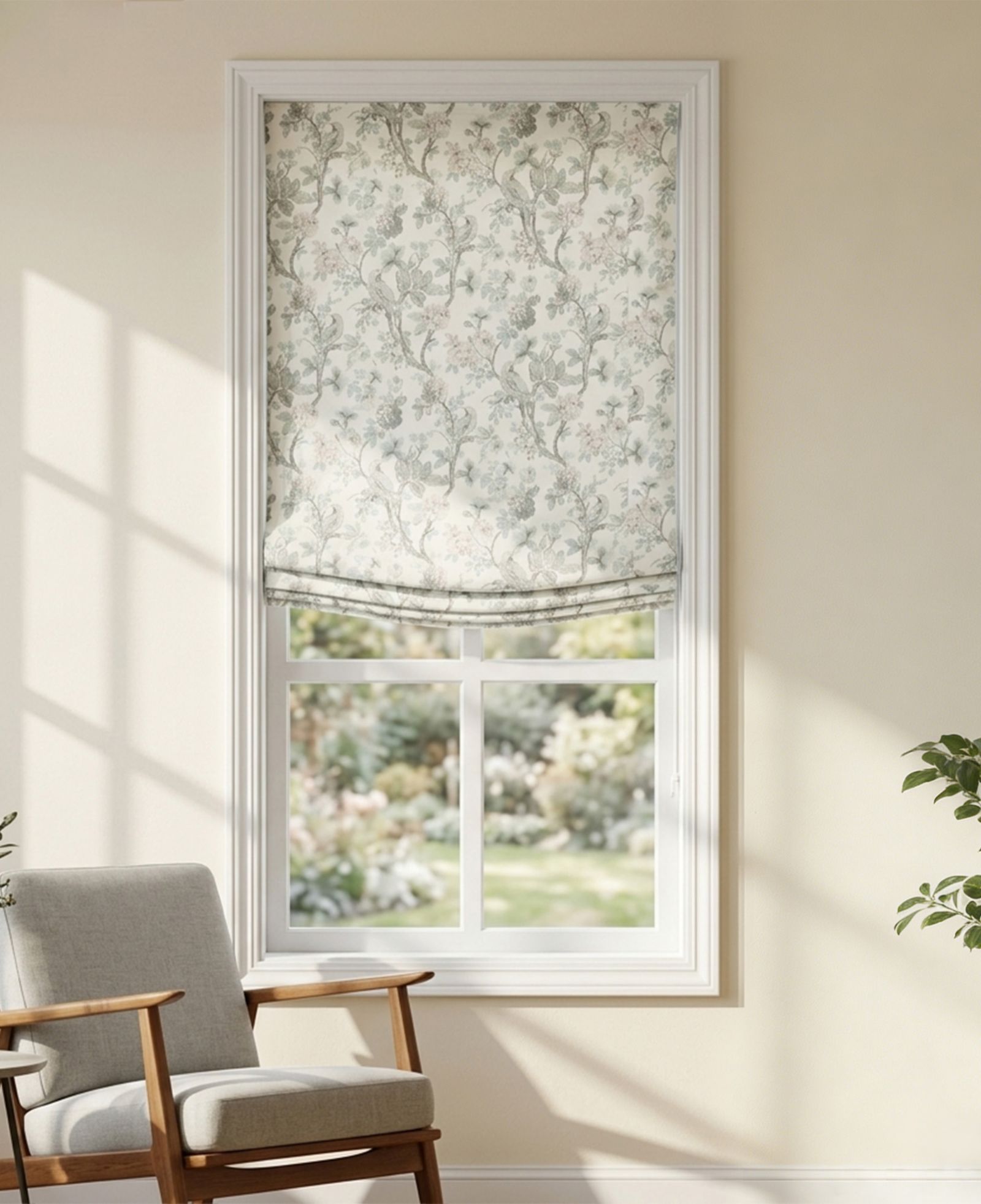 Shadisfy Elegant Floral Bird Relaxed Roman Shades, Light Filtering Blinds, Cordless Lift, Pull Down Window Treatment for Home
