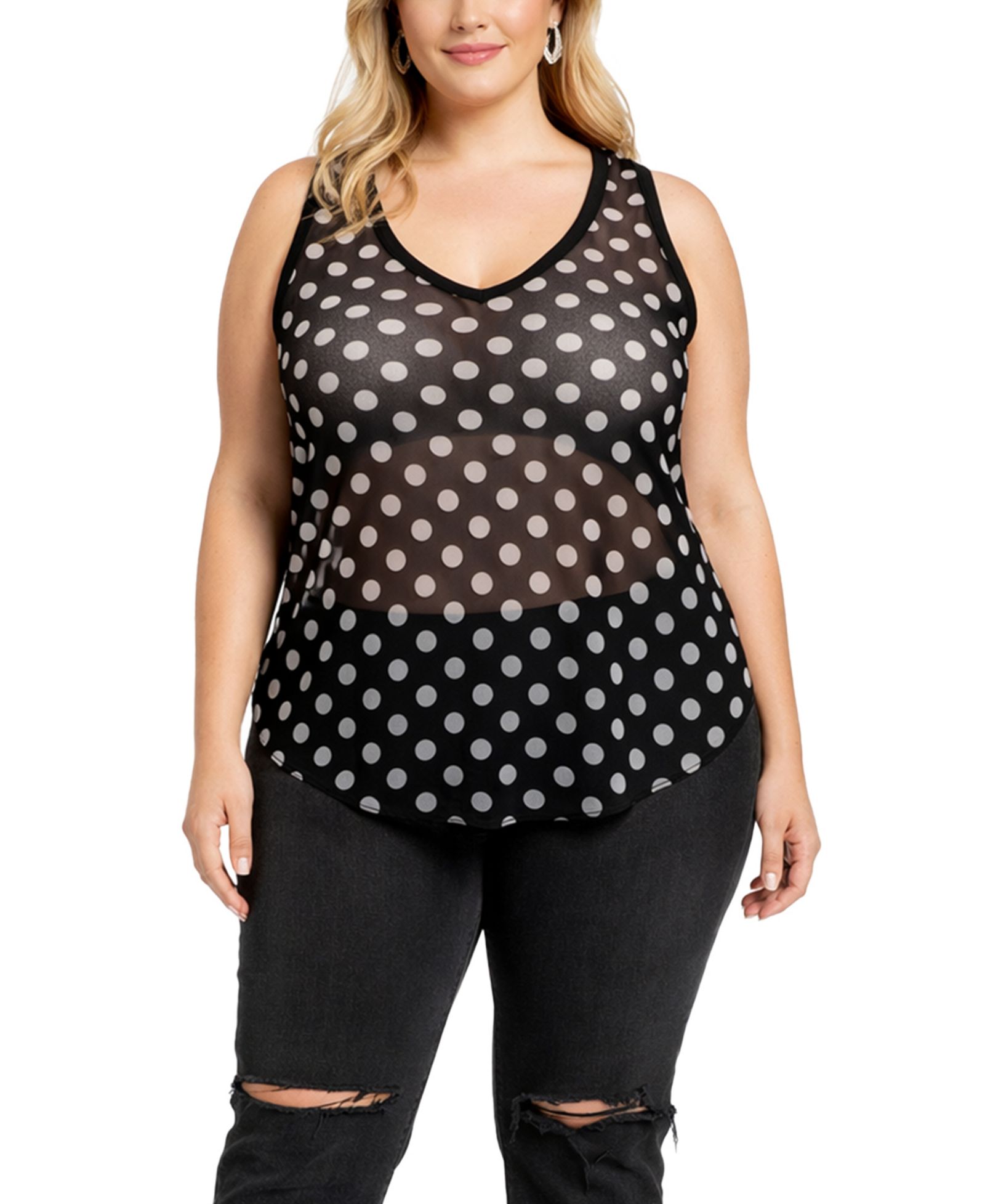 COIN 1804 Plus Size майка в горошек Mesh Double Tank Top