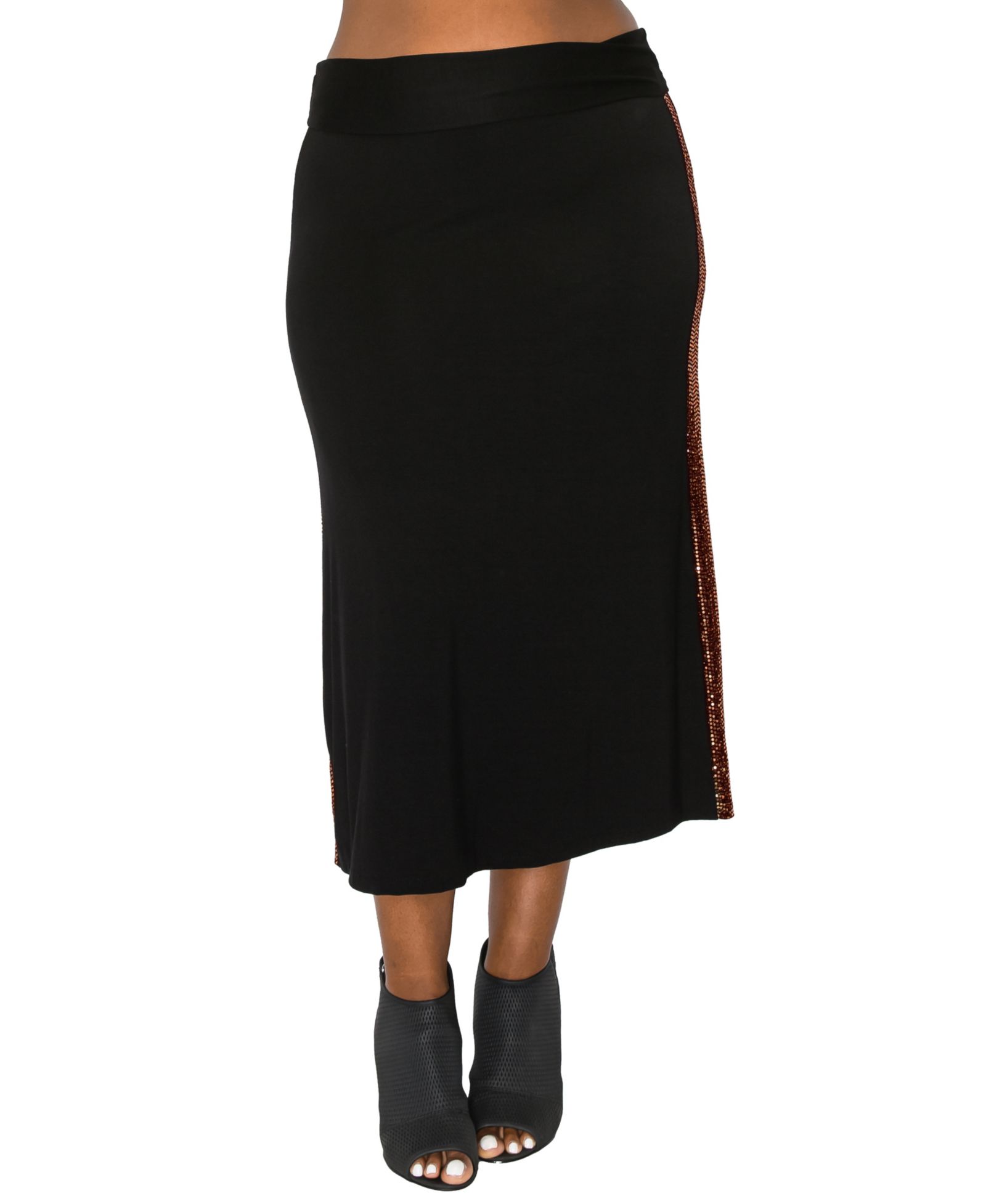 COIN 1804 Plus Size Sequin Side Contrast Fold Over Midi Skirts