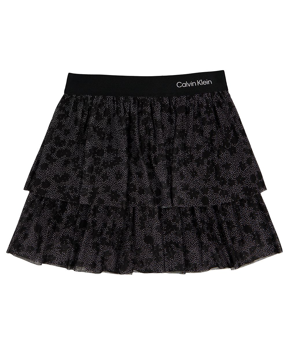 Calvin Klein Girls' 7-16 Tiered Glitter Mesh Skirt
