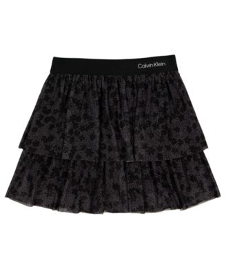 Calvin Klein Girls' 7-16 Tiered Glitter Mesh Skirt
